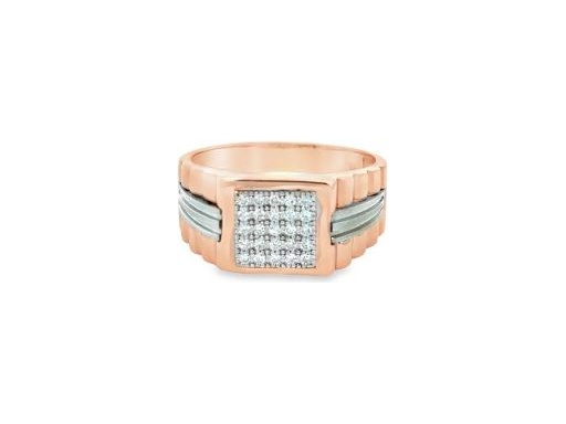 18K White and Rose Gold Men's Ring with Pavé-Set Natural Round Diamonds in Square Design